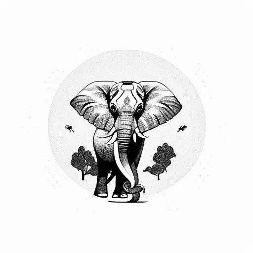 Elephant riding through a vibrant Thai market tattoo design idea