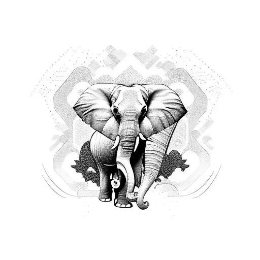 Elephant riding through a vibrant Thai market tattoo design idea