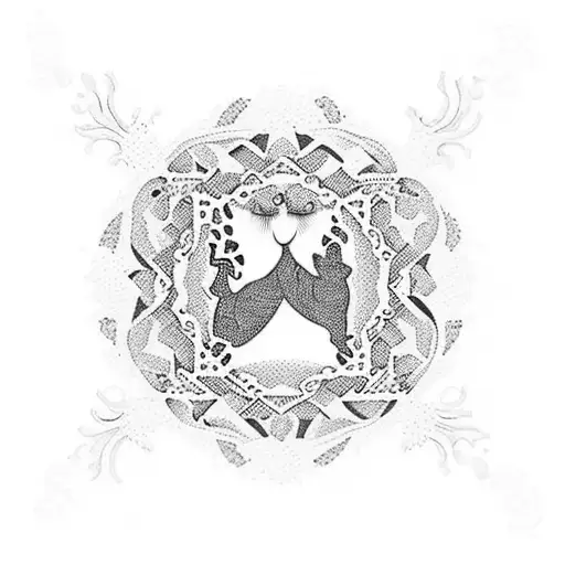 A dotwork tattoo featuring the silhouette of Thailand with intricate traditional Thai art depicting the vibrant street food and the tranquil beauty of Koh Samui tattoo design idea