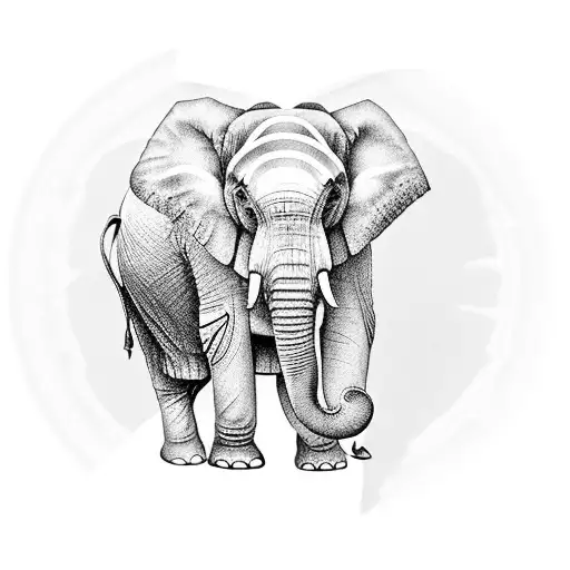 An elephant adorned with traditional Thai patterns standing in front of a stunning temple tattoo design idea