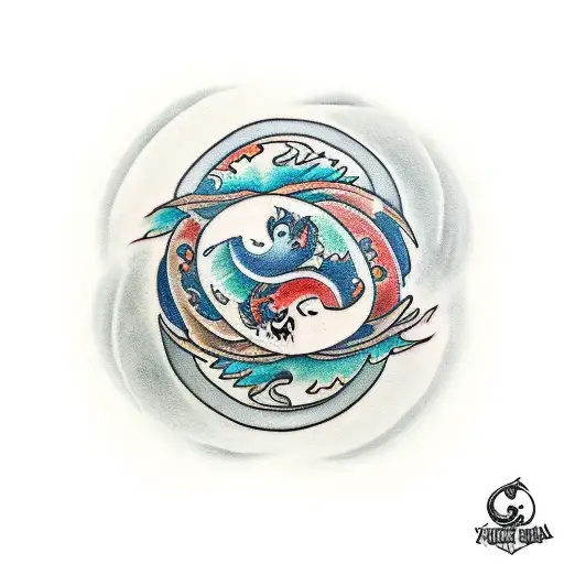  1 Dragon left, yin yang centre and  1 tiger right tattoo design idea