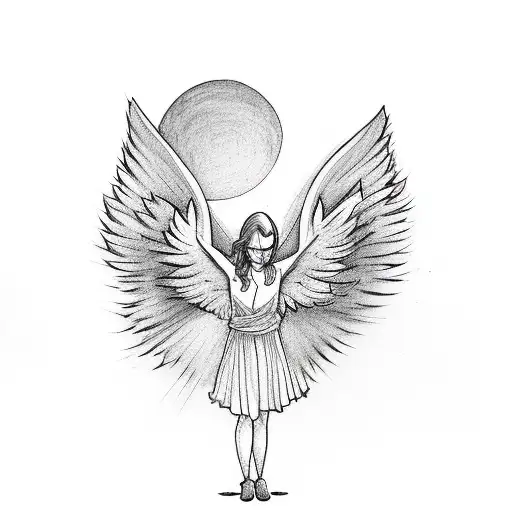 falling angel with a sun and birds tattoo design idea