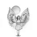falling angel with a sun and birds tattoo design idea
