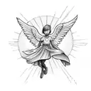 falling angel with a sun and birds tattoo design idea