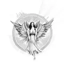 falling angel with a sun and birds tattoo design idea