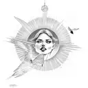 falling angel with a sun and birds tattoo design idea