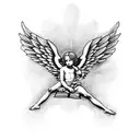 Design a blackwork tattoo featuring a powerful Bible scripture with a realistic depiction of a cherub angel tattoo design idea