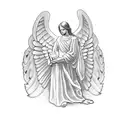 Design a blackwork tattoo featuring a powerful Bible scripture with a realistic depiction of a cherub angel tattoo design idea