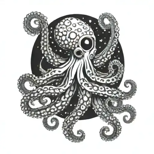 Octopus holding a black hole tattoo design idea