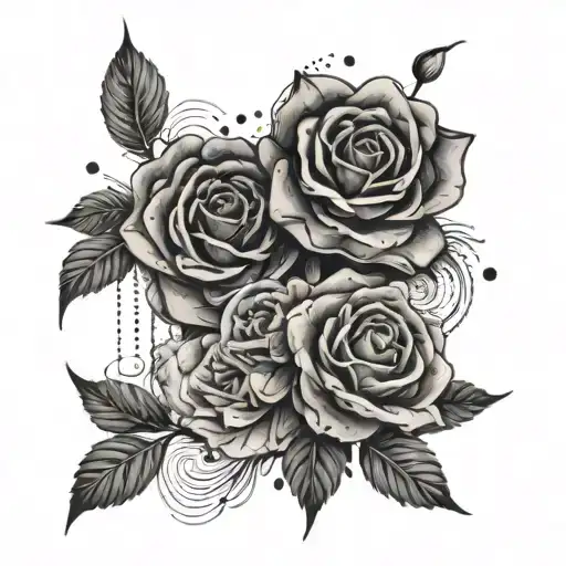 An abstract representation of sound waves intertwined with roses tattoo design idea