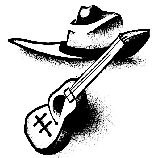 guitar and cowboy hat tattoo design idea