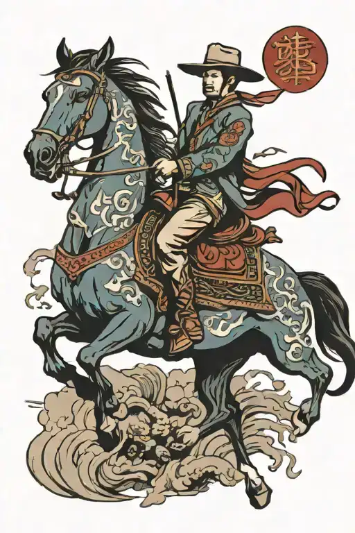 Cowboy riding horse tattoo design idea