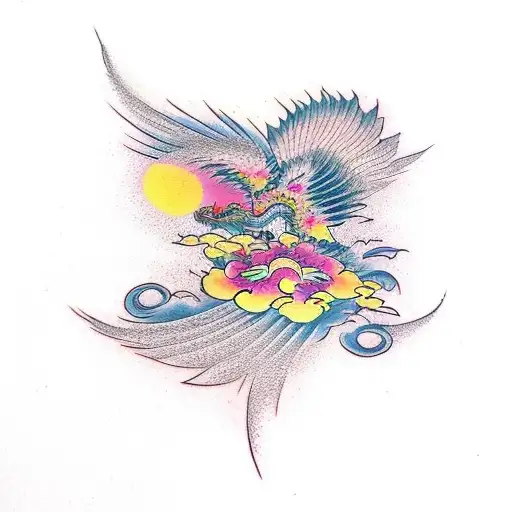 girly phoenix long tail tattoo design idea