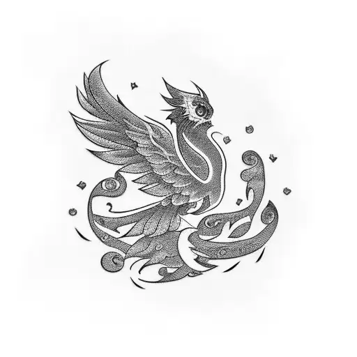 girly phoenix long tail tattoo design idea