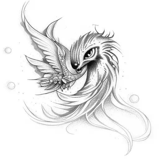 girly phoenix long tail tattoo design idea