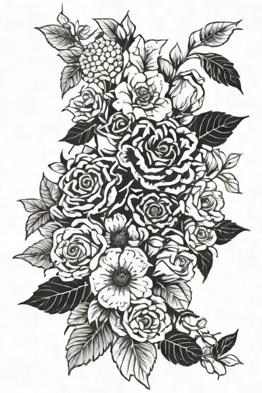 A tattoo of a flower bouquet with objects related to painting scattered around it tattoo design idea