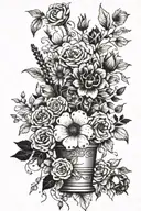A tattoo of a flower bouquet with objects related to painting scattered around it tattoo design idea