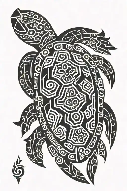polynesian turtle swimming tattoo design idea