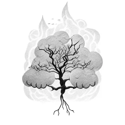 tree with clouds and a magic wand tattoo design idea