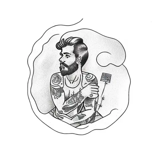 man sitting in the shade of a tree tattoo design idea