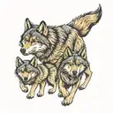 wolf with 3 cubs tattoo design idea