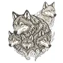 wolf with 3 cubs tattoo design idea