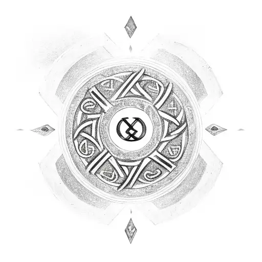 Symbol with ring of anglo-saxon runes around it tattoo design idea
