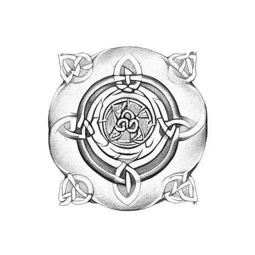 Celtic symbol with ring of runes around it tattoo design idea