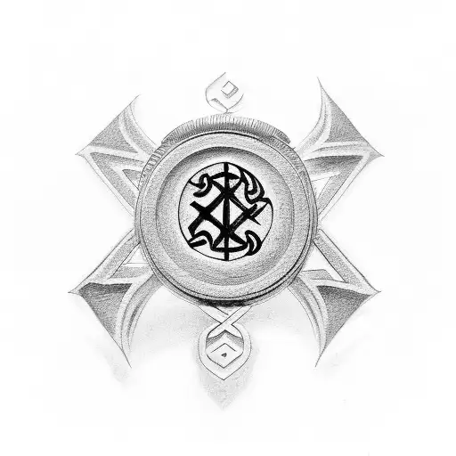 Symbol with ring of anglo-saxon runes around it tattoo design idea