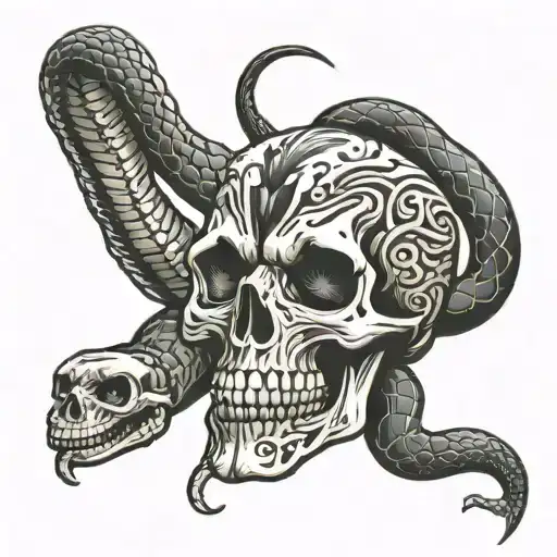 "Sin City Squad" skull and snake tattoo design idea