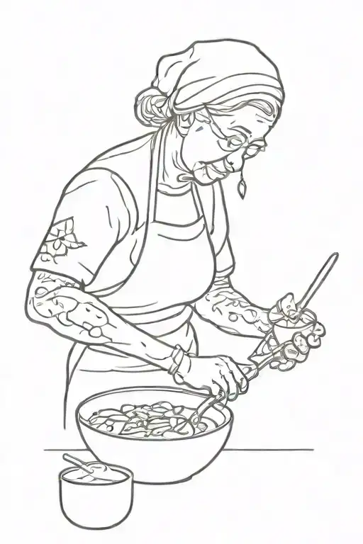 Indonesian grandmother cooking tattoo design idea