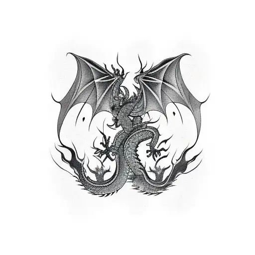 Dragon head starting on chest, body wrapping around back of neck and continue down  shoulder and arm tattoo design idea