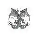 Dragon head starting on chest, body wrapping around back of neck and continue down  shoulder and arm tattoo design idea