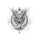 Dragon head starting on chest, body wrapping around back of neck and continue down  shoulder and arm tattoo design idea