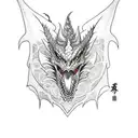 Dragon head starting on chest, body wrapping around back of neck and continue down  shoulder and arm tattoo design idea