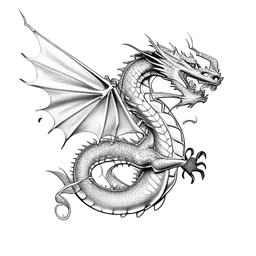 Dragon curled around the quote 'Win or Learn' tattoo design idea