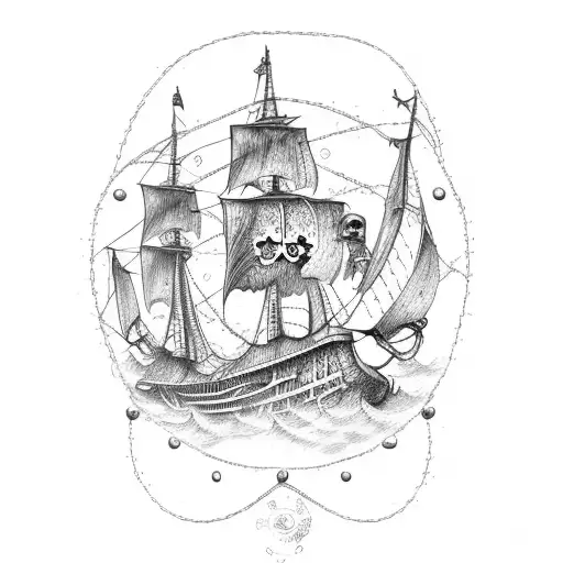 pirate ship map octopus tattoo design idea