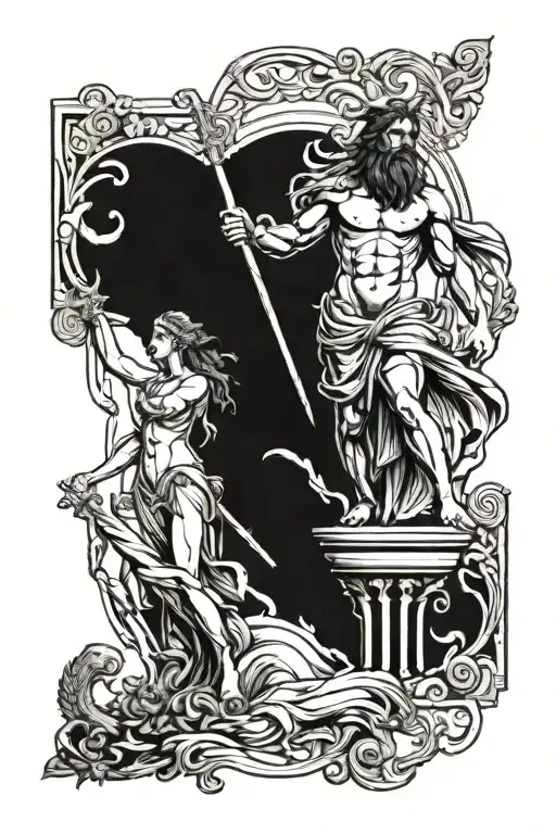 themis and zeus y poseidon tattoo design idea