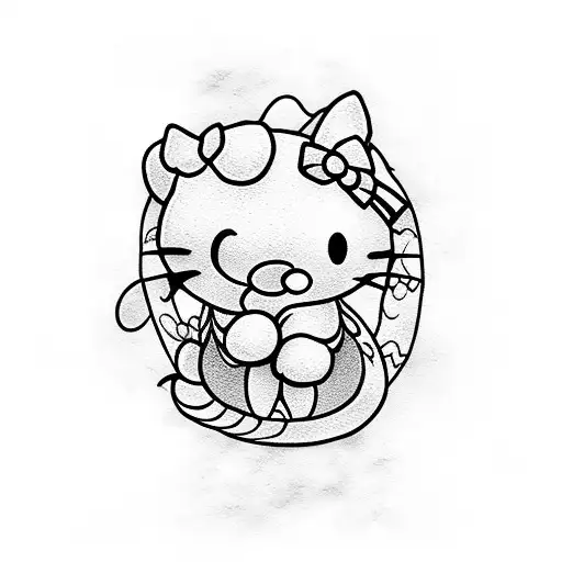 hello kitty flying on a dragon tattoo design idea