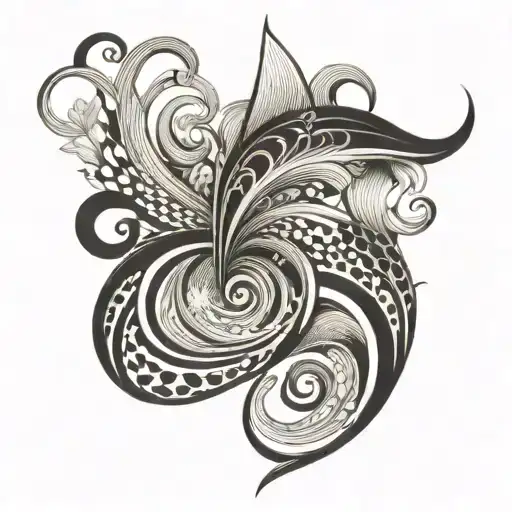 The patterns on the surface of the object are composed of wavy lines that create the illusion of depth and movement. The tattoo design idea
