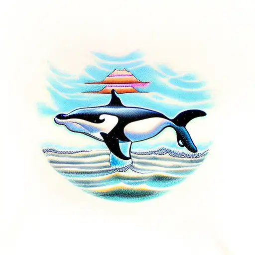 Killer Whale swimming out of the water tattoo design idea