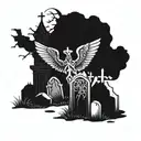 graveyard scene set tattoo design idea