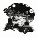graveyard scene set tattoo design idea