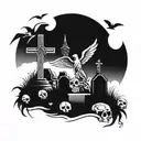 graveyard scene set tattoo design idea