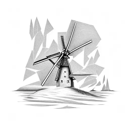 windmill minimalist no shading small tattoo design idea