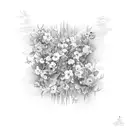 flowering vines twining around electric guitar, drums, and bass, with bees tattoo design idea