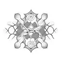 flowering vines twining around electric guitar, drums, and bass, with bees tattoo design idea