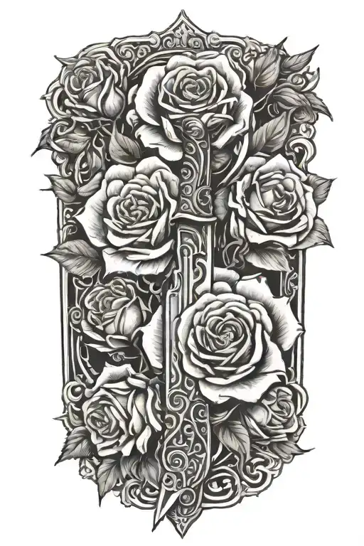 knife and roses  tattoo design idea
