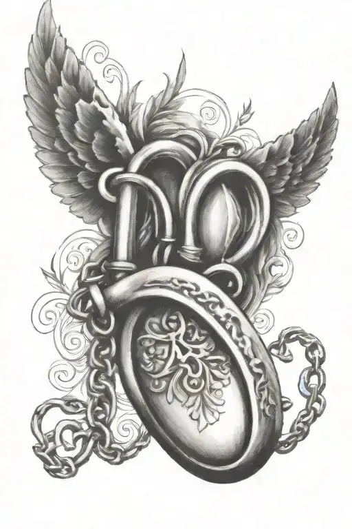 heart shaped locket anklet with chain tattoo design idea