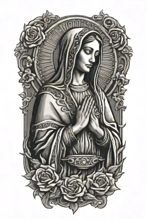 virgin mary wearing mexico flag tattoo design idea